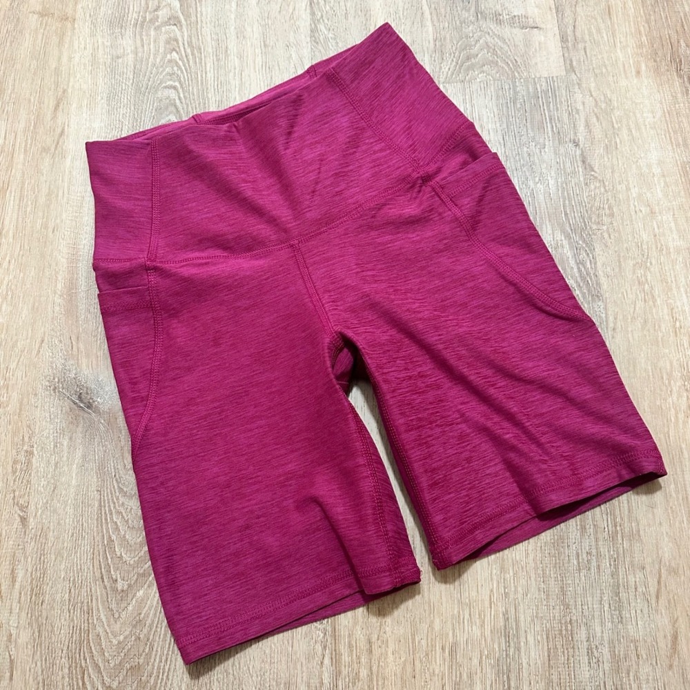 All in Motion | Women's Heathered Magenta Pink High-Waisted Biker Shorts, XS